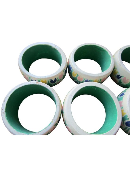 Vintage Painted Wood Easter Bunny Rabbit Tulip Napkin Rings Ten GUC - Picture 15 of 16